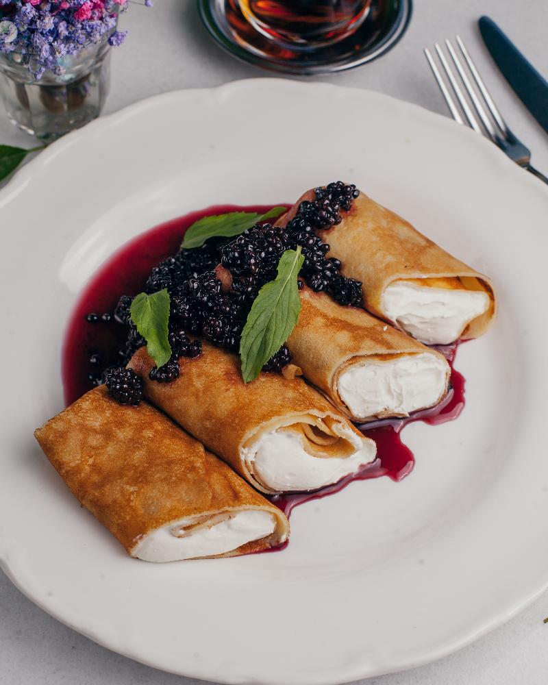 Cheese Crepe With Berry Sauce